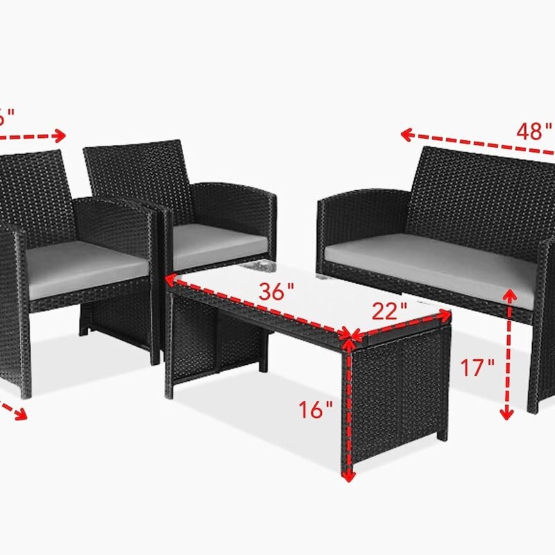 DEVOKO 4PCS Outdoor Patio Rattan Furniture Set (Black and White) - Image 3