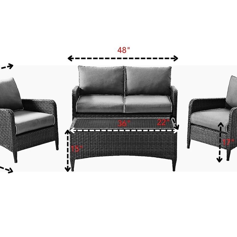 DEVOKO 4 Pieces Outdoor Conversation Rattan Sectional Sofa Set (Dark Brown and Cream) - Image 3