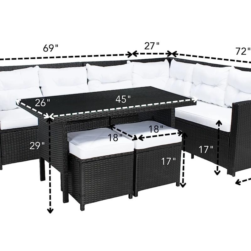 5-Piece Wicker Patio Conversation Set (Black/White) - Image 2
