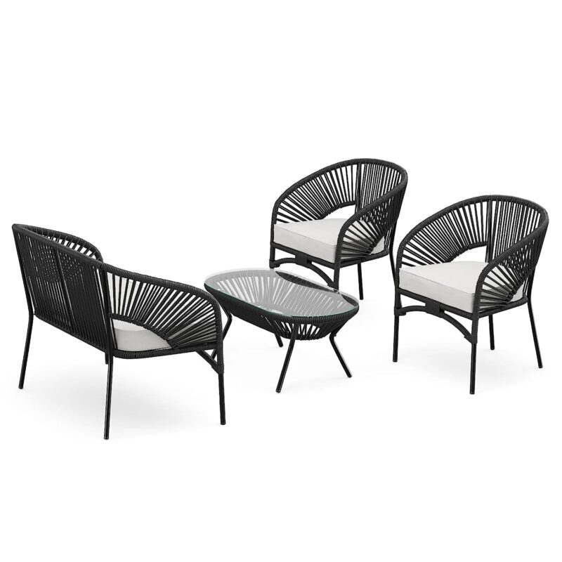 4PCS Rope Furniture Set (Black/White) - Image 4