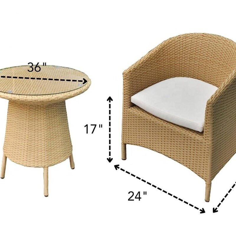 5 Piece Rattan Patio Conversation Set (Beige/White) - Image 2