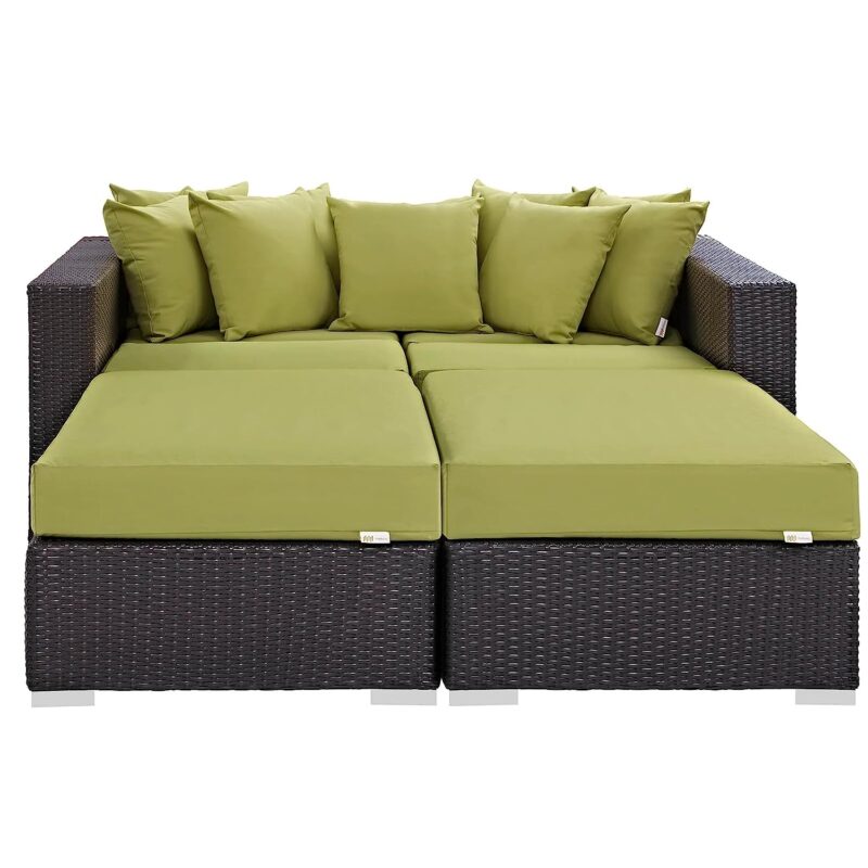 3pcs Outdoor Rattan & Wicker Sofa Daybed (Dark Brown/Green) - Image 4