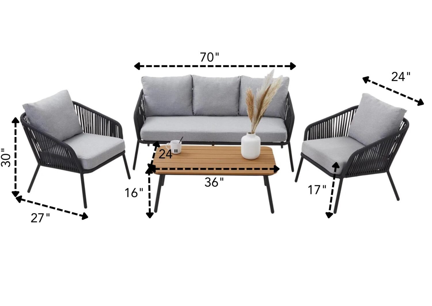 DEVOKO Outdoor Patio Sofa Set (Grey & Light Grey) - Image 2