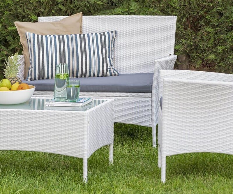 DEVOKO 4 Piece Patio Furniture All Weather Outdoor Sectional (White and Grey) - Image 4