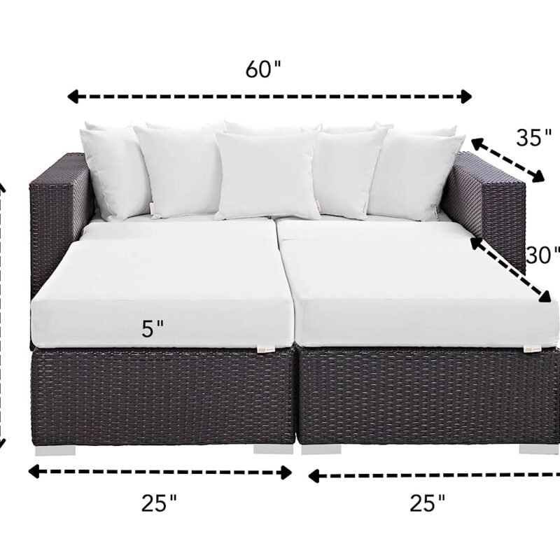 3pcs Outdoor Rattan & Wicker Sofa Daybed (Dark Brown/White) - Image 2