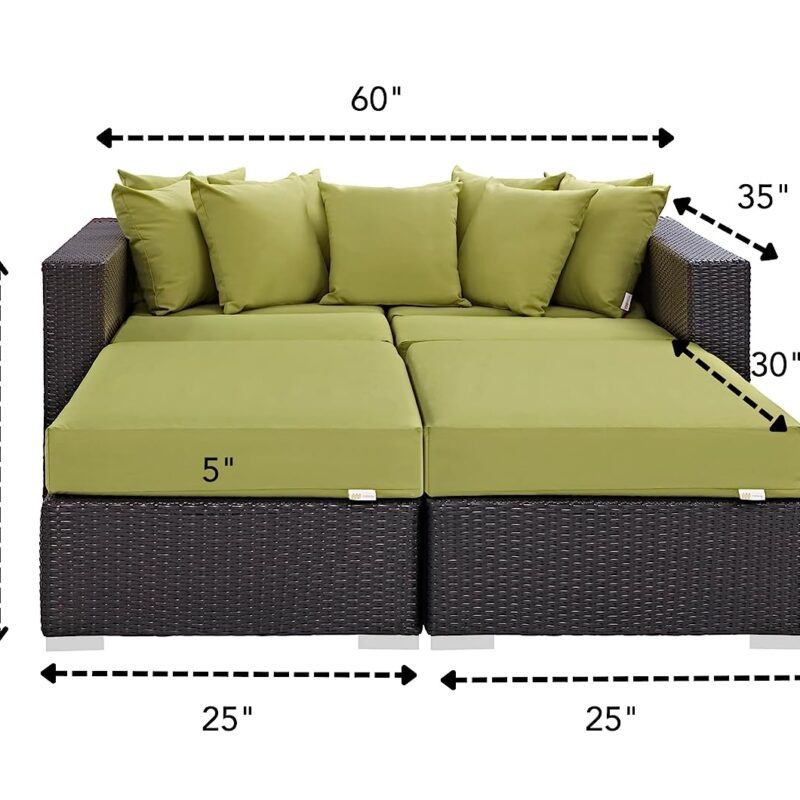 3pcs Outdoor Rattan & Wicker Sofa Daybed (Dark Brown/Green) - Image 2