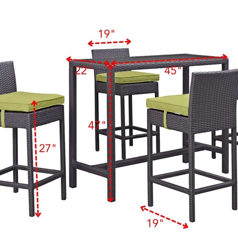DEVOKO 5 Piece Patio Wicker Dining Bar Set Outdoor Rattan Furniture(Dark Brown & Green) - Image 2