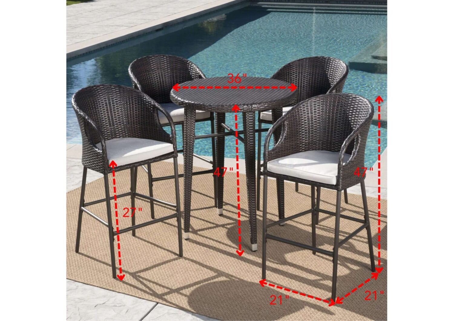 DEVOKO 5-Piece Rattan Wicker Patio Bar Set(Dark Brown & Off-white) - Image 2