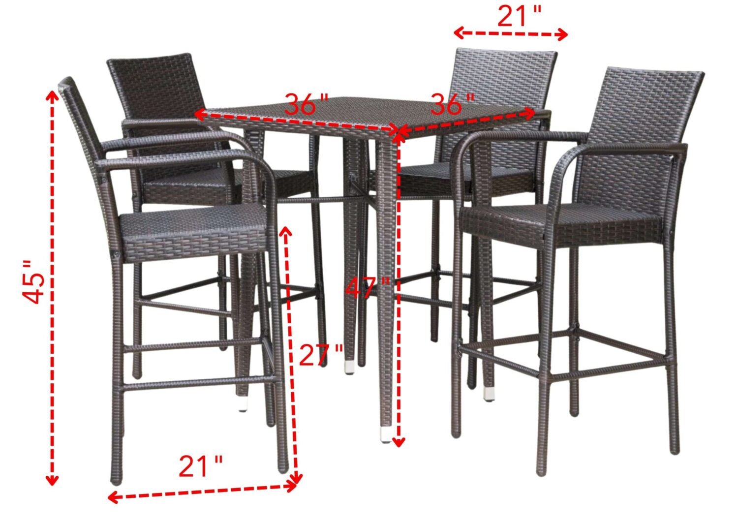 DEVOKO 5-Piece Rattan Wicker Patio Bar Set(Dark Brown) - Image 2