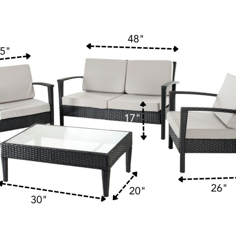 4pc Rattan Sofa Set (Black/Off-white) - Image 3