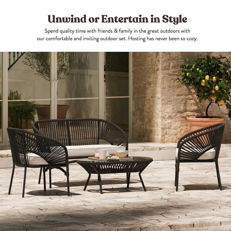 4PCS Rope Furniture Set (Black/White) - Image 5
