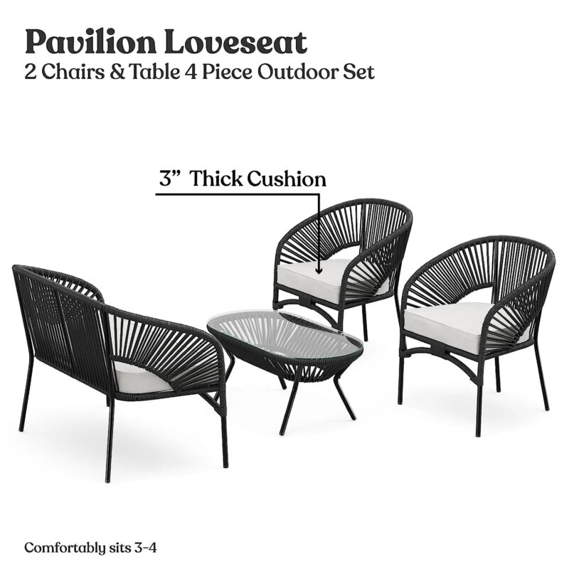 4PCS Rope Furniture Set (Black/White) - Image 6