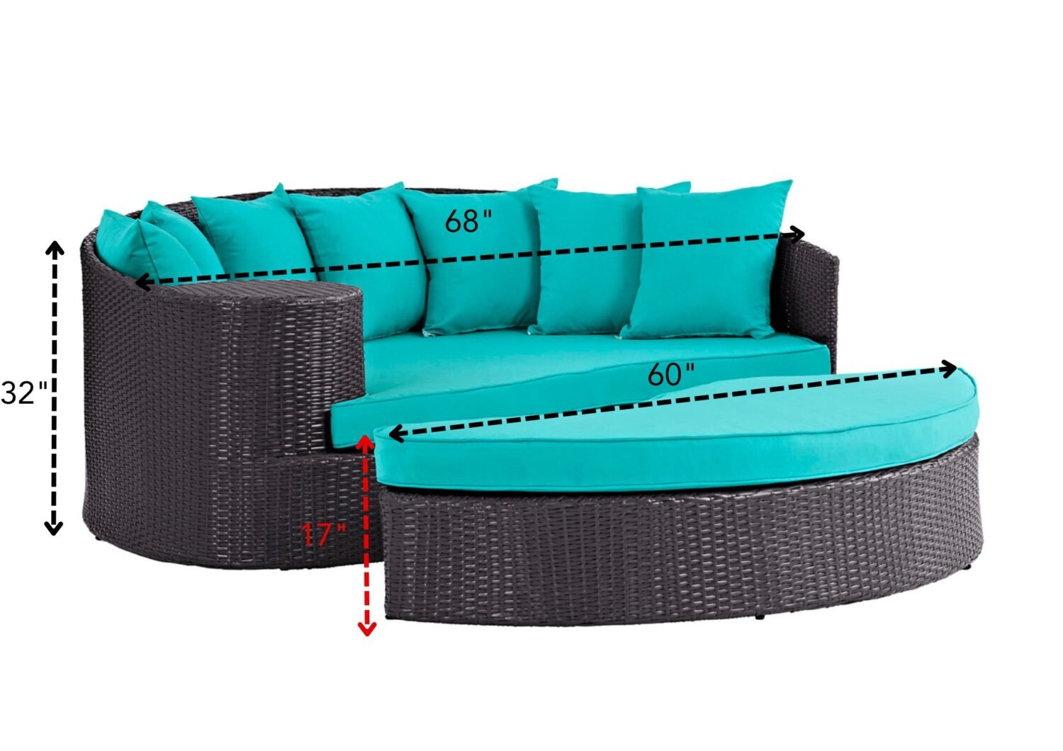2-Piece Modular Sofa Daybed Set (Dark Brown and Turquoise) - Image 2