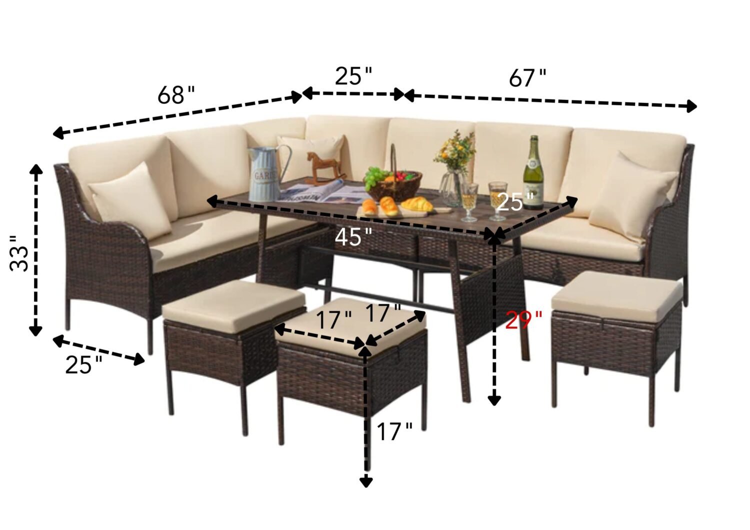 DEVOKO 6 Piece Outdoor Patio Furniture Set (Dark Brown & Cream) - Image 2
