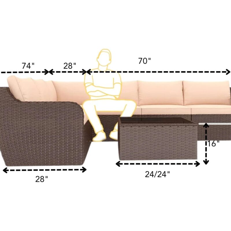 DEVOKO 3 PCS Patio Rattan Furniture Set Sectional Cushioned Sofa(Dark Brown & Cream) - Image 2