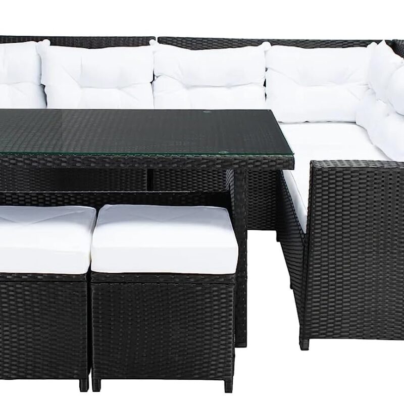 5-Piece Wicker Patio Conversation Set (Black/White) - Image 7