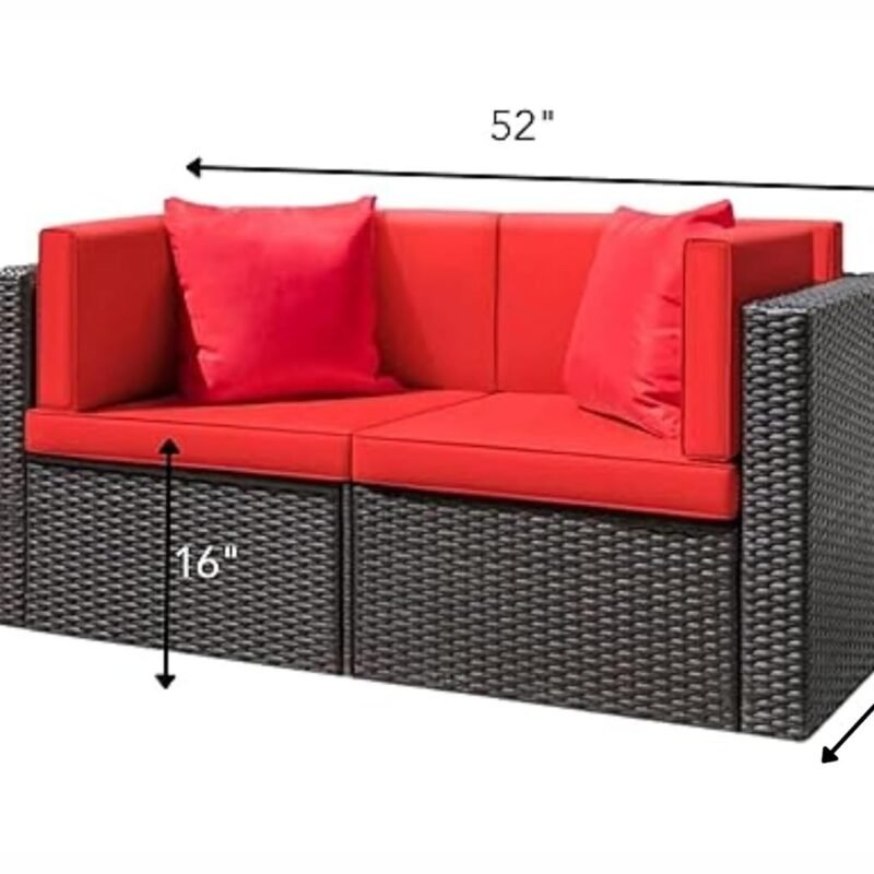 DEVOKO Outdoor Wicker Patio Sofa Set (Dark Brown, Red) - Image 2