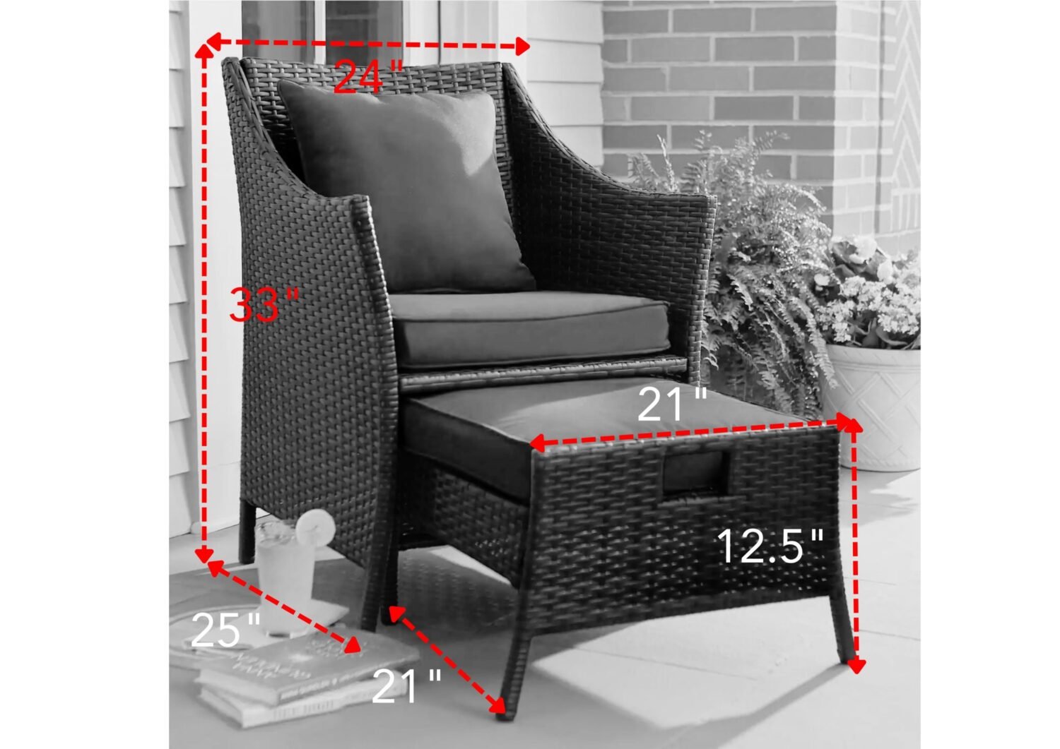 2pc Rattan Patio Set (White/Navy Blue) - Image 2