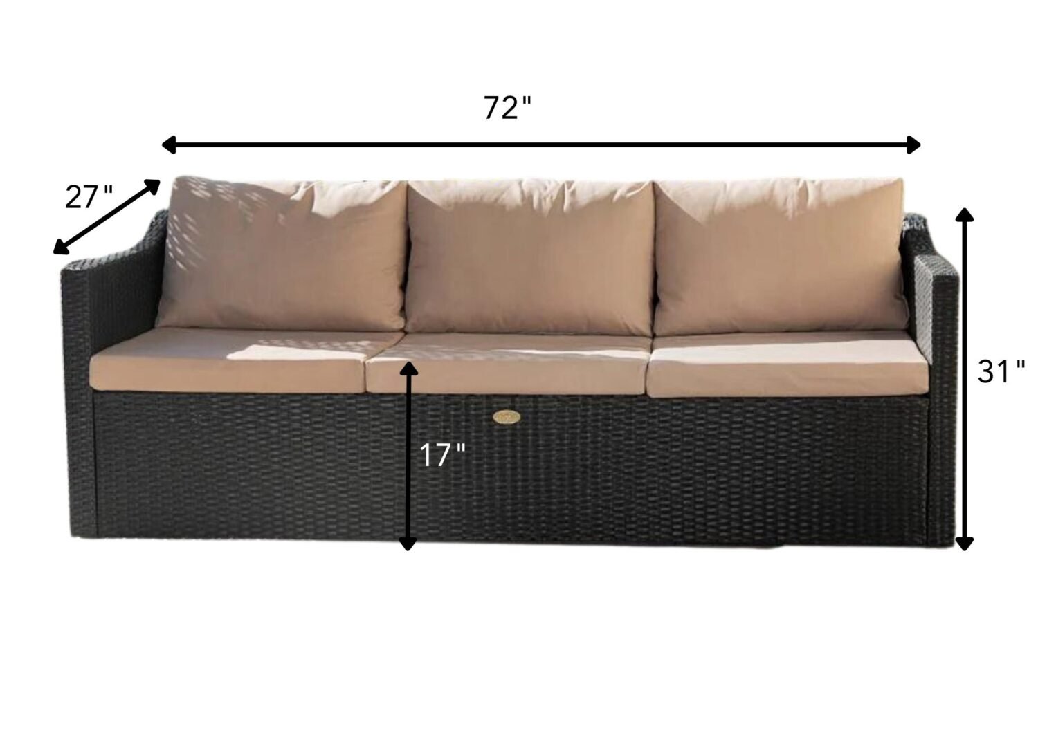 3-Seater Wicker Rattan Patio Sofa with Cushions (Dark Brown & Cream) - Image 2