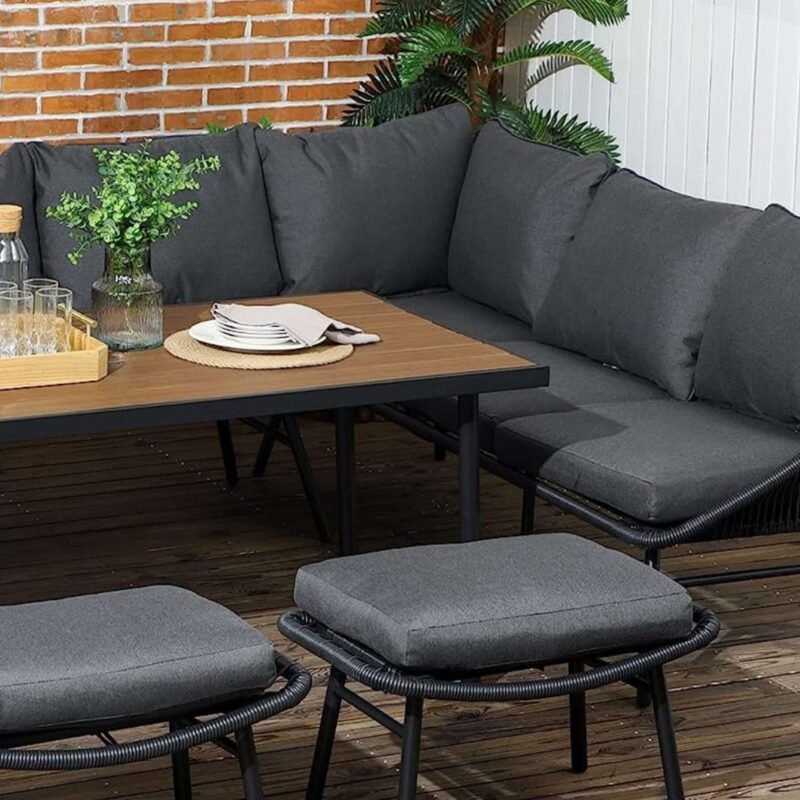 DEVOKO Outdoor Dining Sectional Sofa with Table and Chair, All Weather Rope Conversation Set - Image 3
