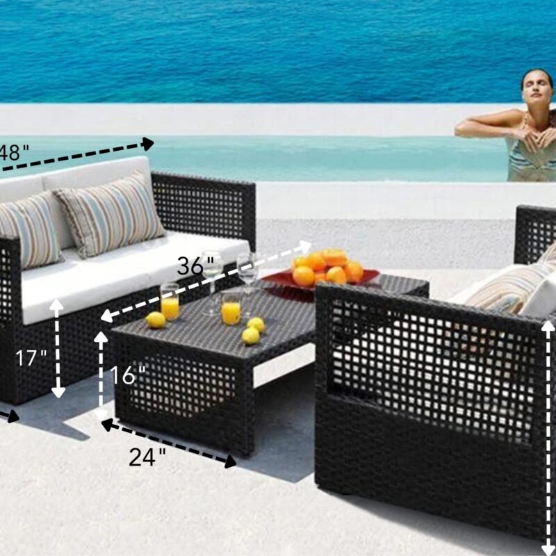 3 piece conversation set for garden, backyard and poolside (Black and White) - Image 2