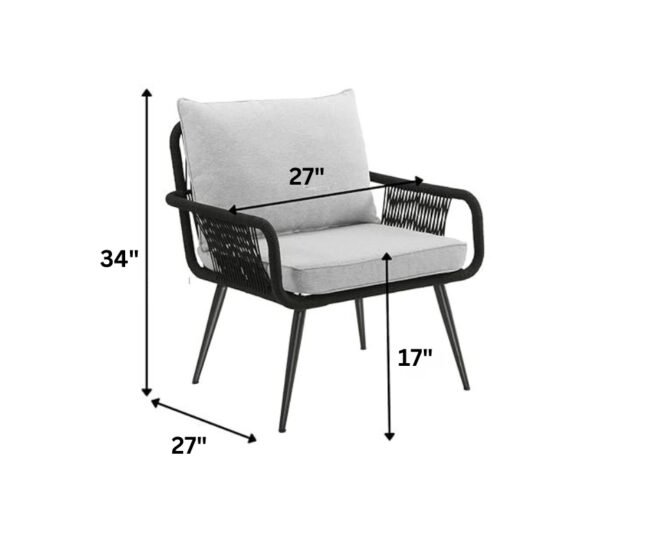 Devoko 2-Piece Outdoor Rope Chair Set with Cushions (Black/Grey) - Image 2