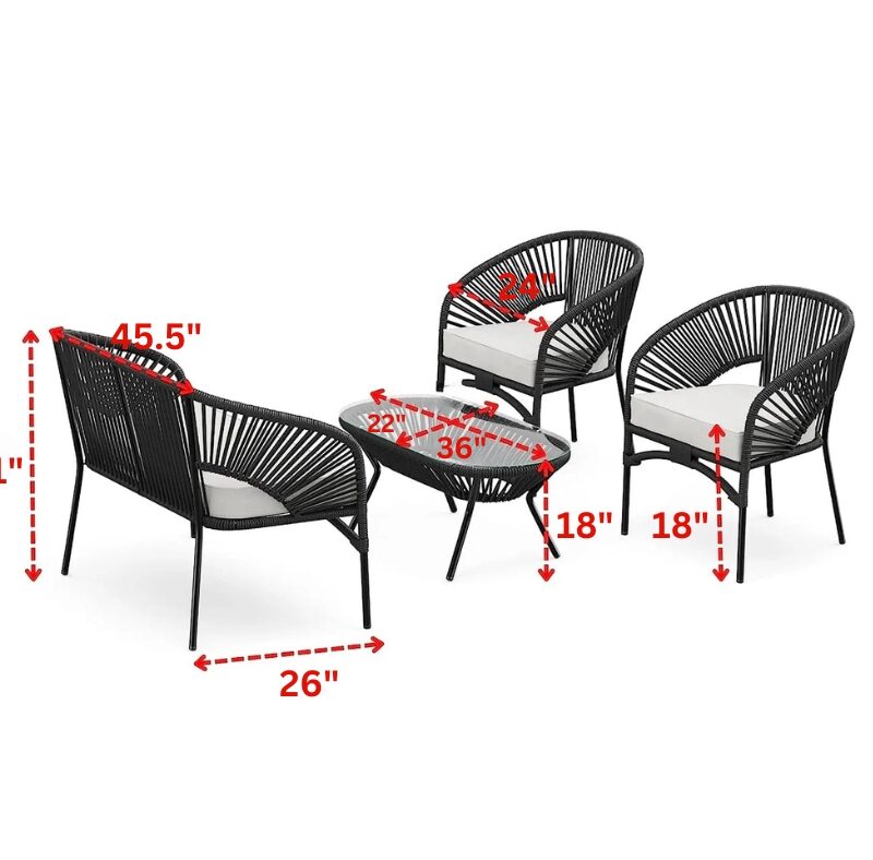 4PCS Rope Furniture Set (Black/White) - Image 2