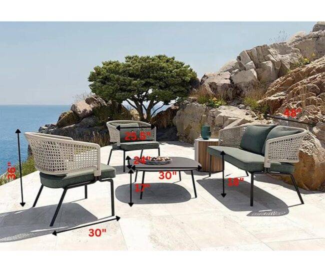 DEVOKO 4 Seater Patio Rope Sofa Set - Platinum/Dark Green - Image 2