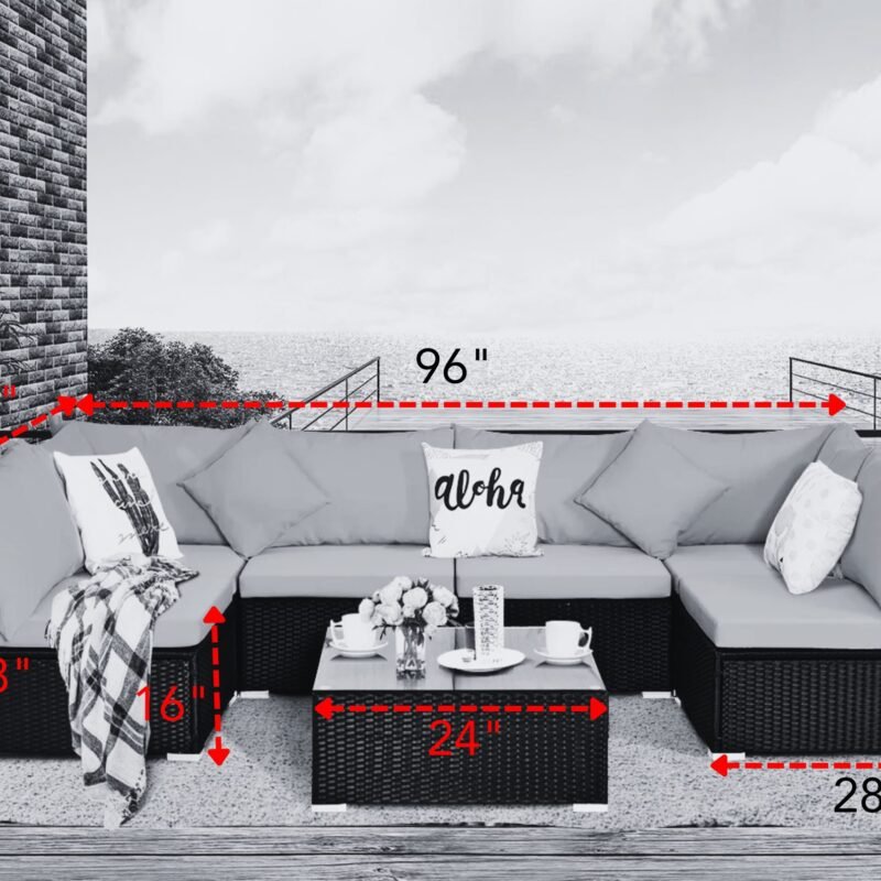 DEVOKO Patio Sectional Sofa Set (Black/Red) - Image 2
