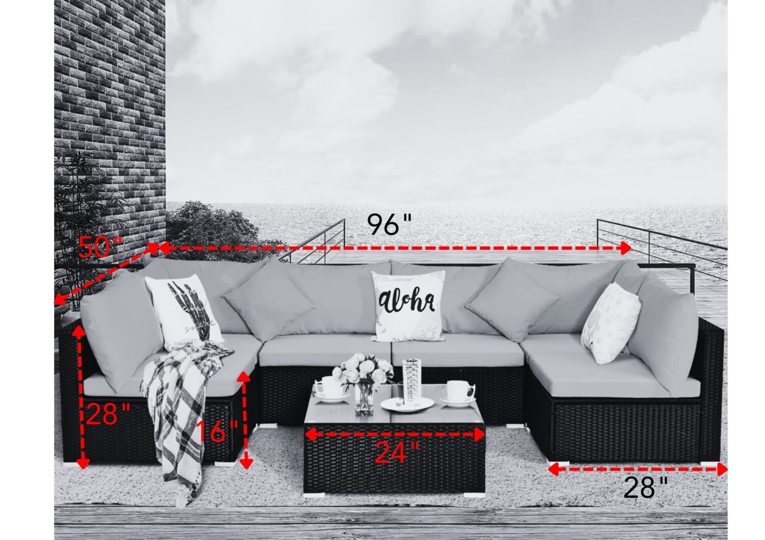 DEVOKO Patio Sectional Sofa Set (Black/White) - Image 2