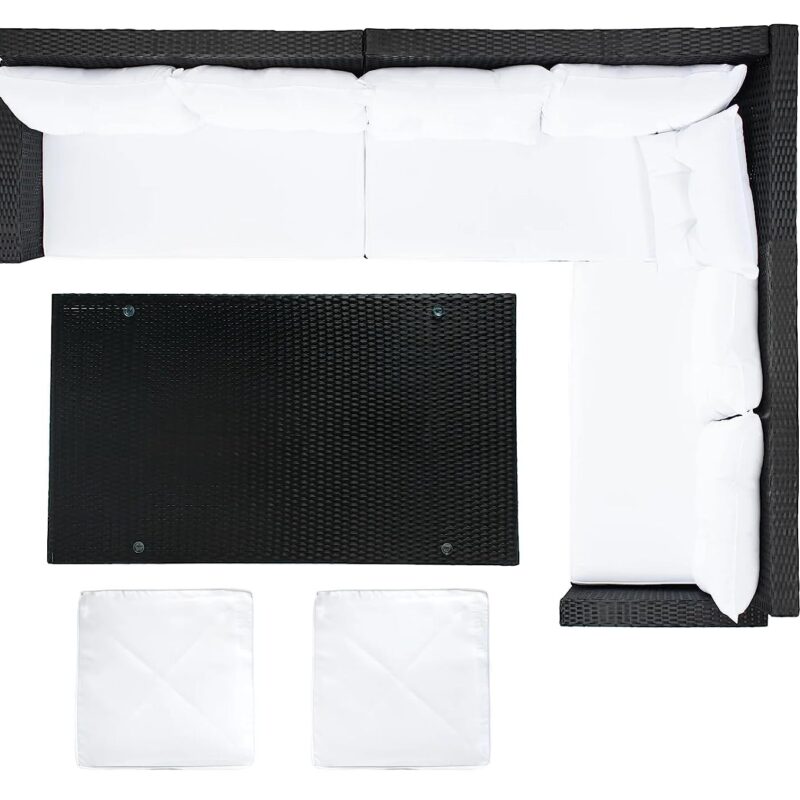 5-Piece Wicker Patio Conversation Set (Black/White) - Image 8