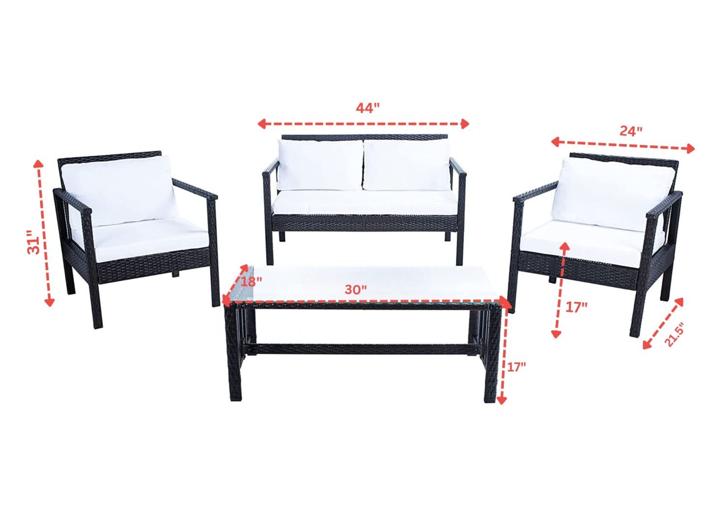 DEVOKO 4 Pcs Patio Furniture Wicker Rattan Conversation Set Outdoor Sofa with Coffee Table(Black & White) - Image 2