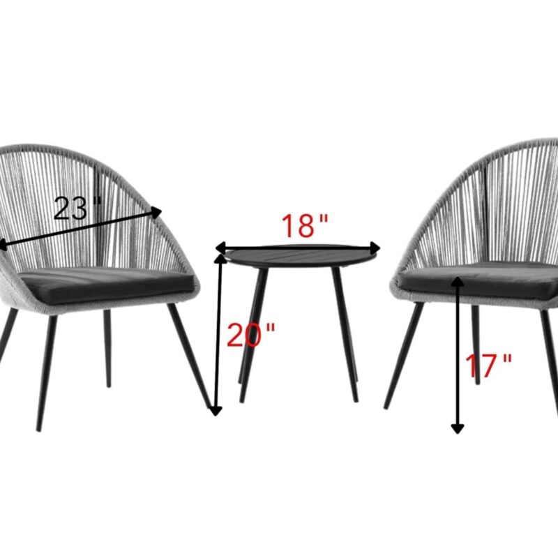 DEVOKO 3 Piece Woven Rope Patio Furniture Set (Black & Grey) - Image 2