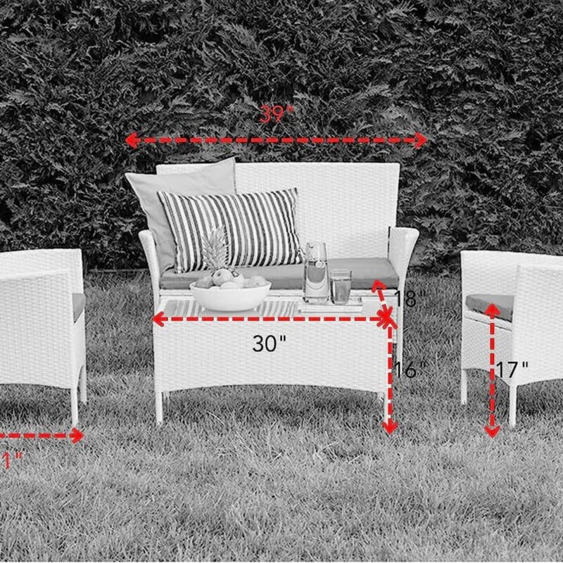 DEVOKO 4 Piece Patio Furniture All Weather Outdoor Sectional (White and Grey) - Image 2