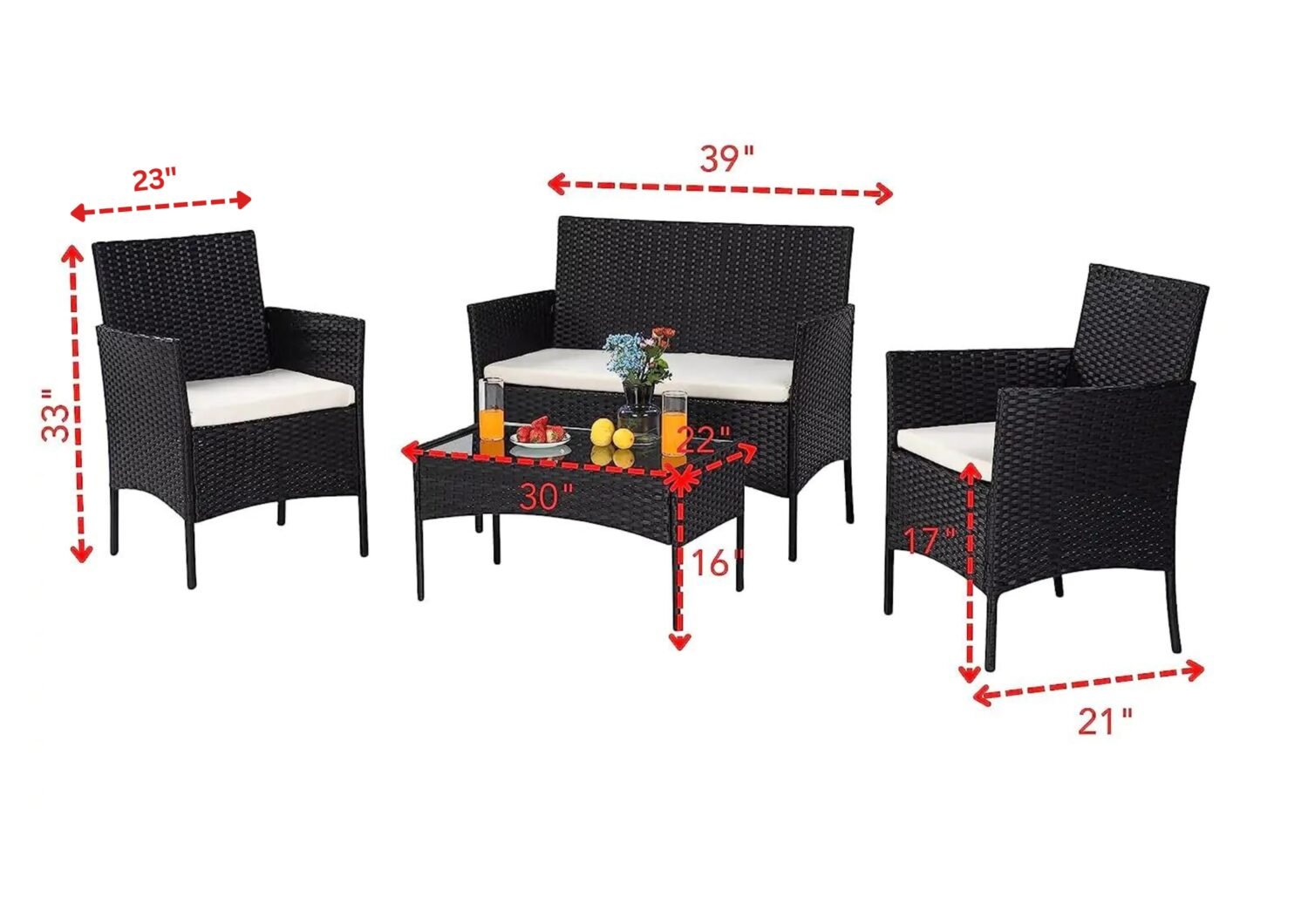 4 Piece Wicker Sectional Sofa Set (Black/White) - Image 2