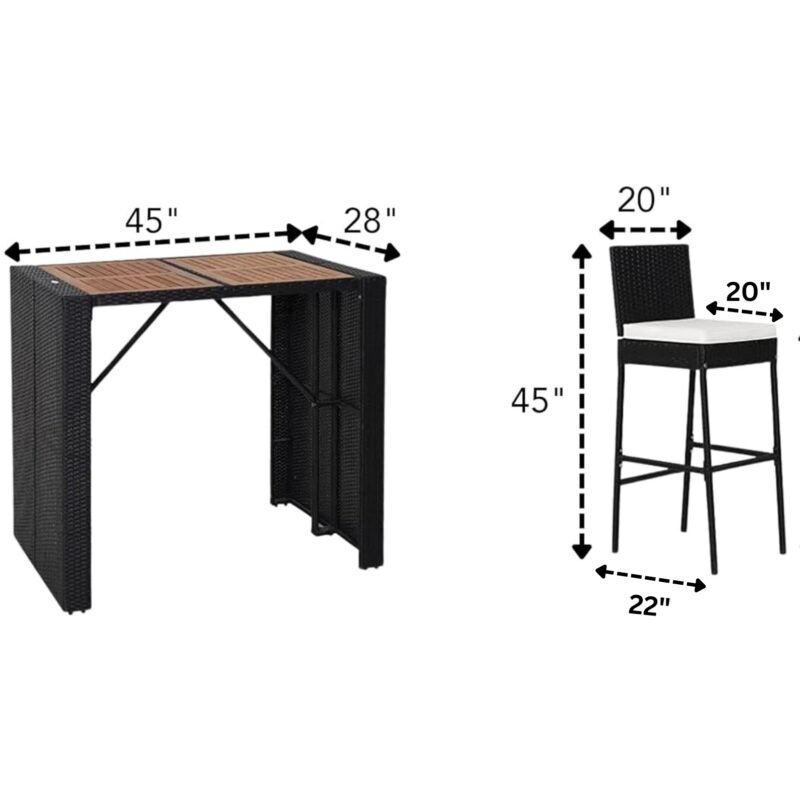 5PCS Rattan Patio Bar Set (Black and White) - Image 2