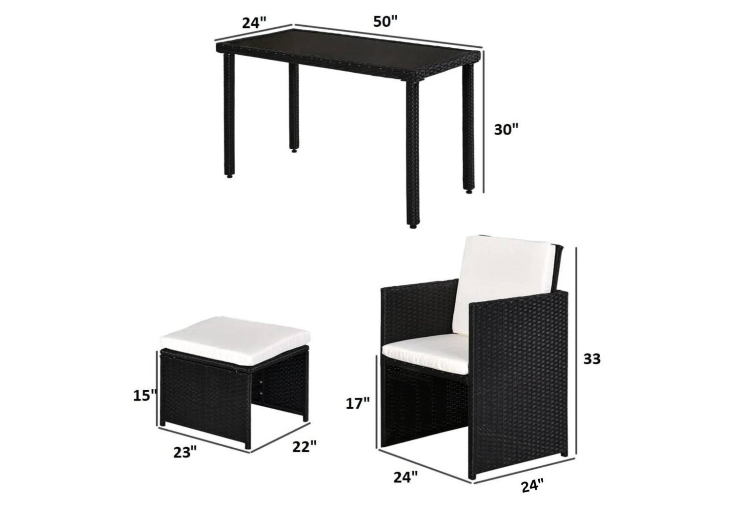 DEVOKO 5PCS Outdoor Rattan Wicker Furniture Set (Black and White) - Image 2