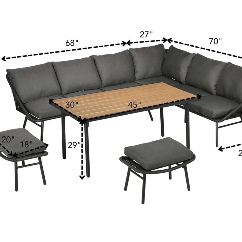 DEVOKO Outdoor Dining Sectional Sofa with Table and Chair, All Weather Rope Conversation Set - Image 2