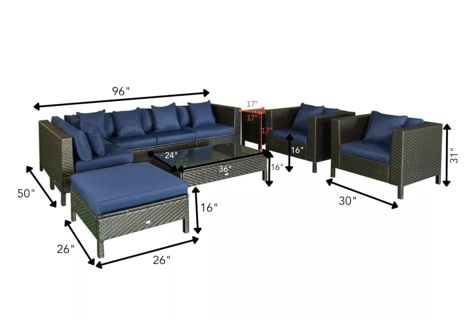 DEVOKO 7-Piece Outdoor Patio Conversation Set: Dark Brown & Navy Blue - Image 2