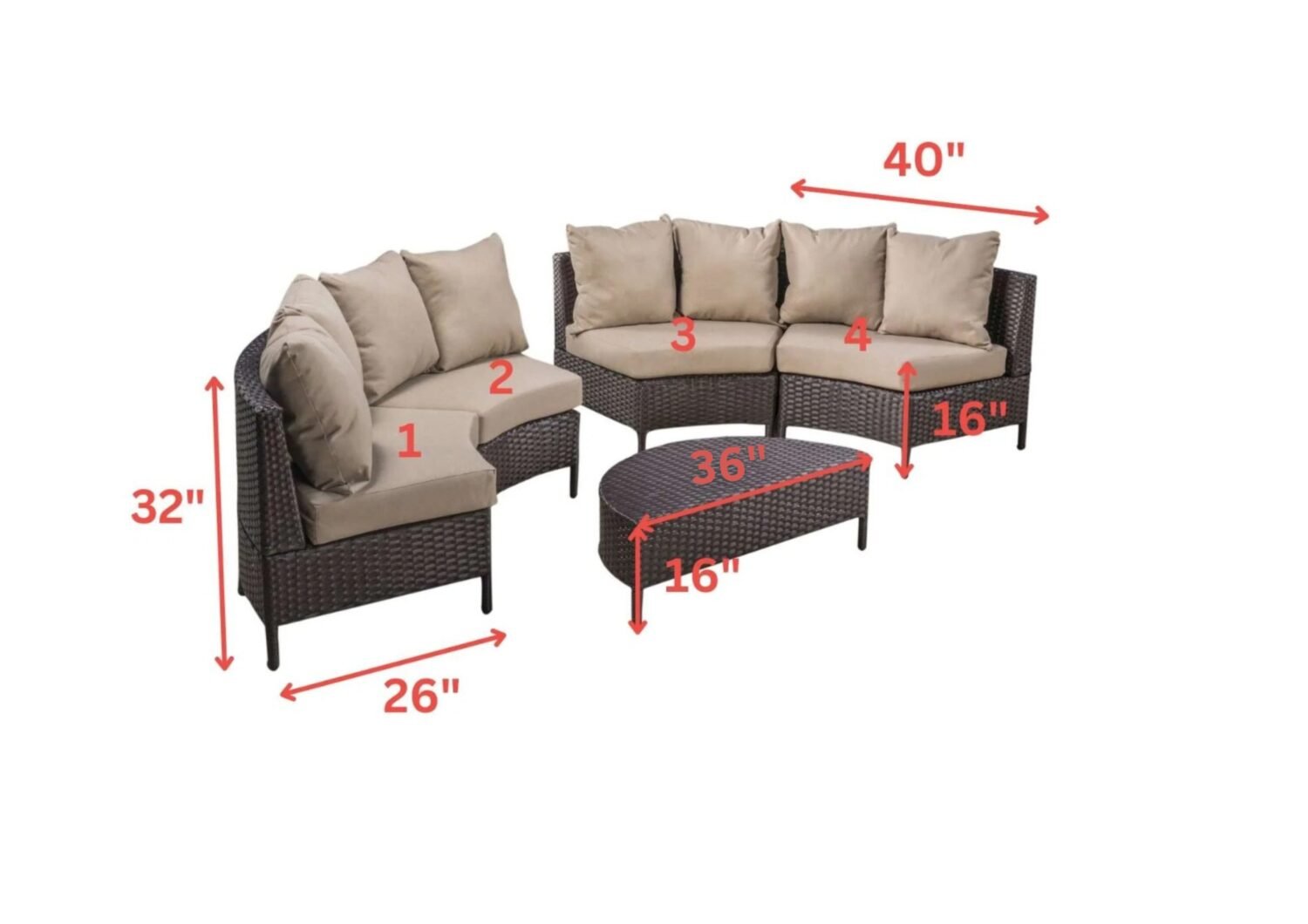 DEVOKO Oval Shape Patio Furniture Set (Dark Brown/Cream) - Image 3