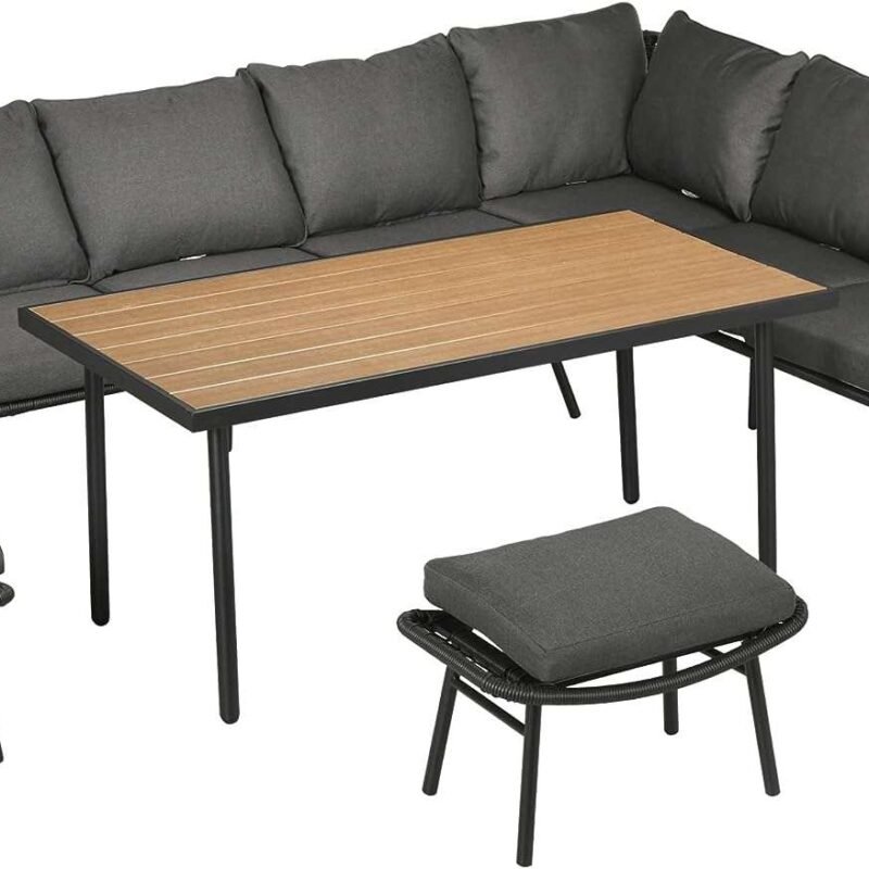 DEVOKO Outdoor Dining Sectional Sofa with Table and Chair, All Weather Rope Conversation Set - Image 4