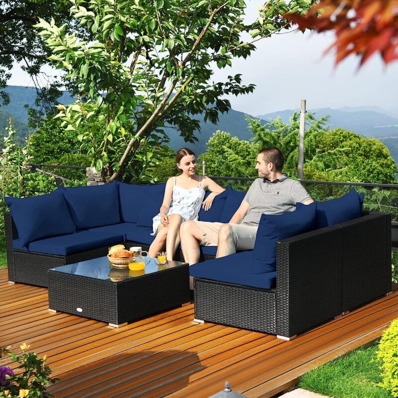 DEVOKO Patio Sectional Sofa Set (Black/Blue) - Image 3