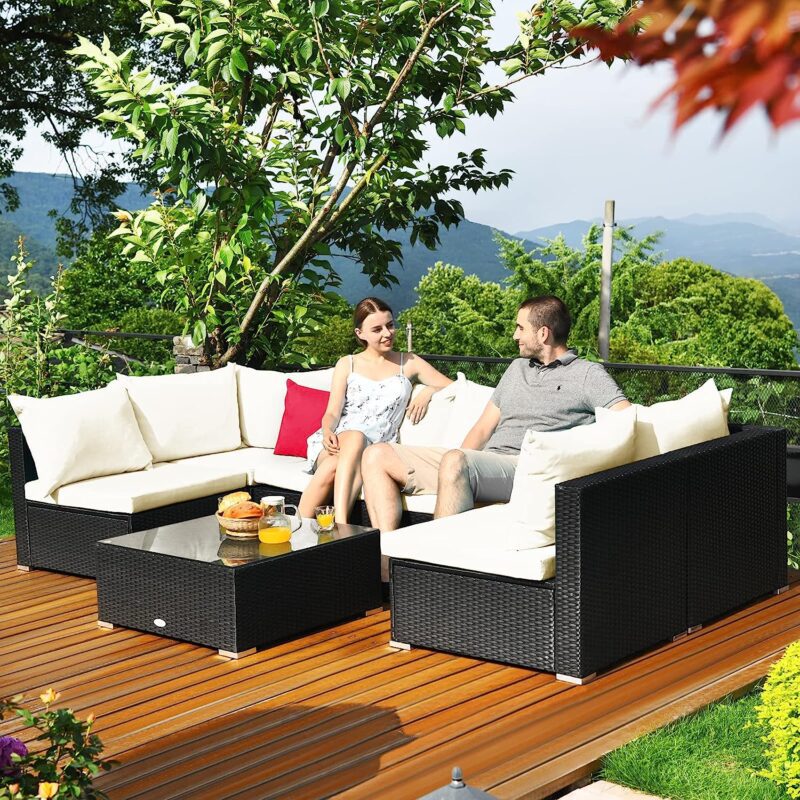 DEVOKO Patio Sectional Sofa Set (Black/White) - Image 3