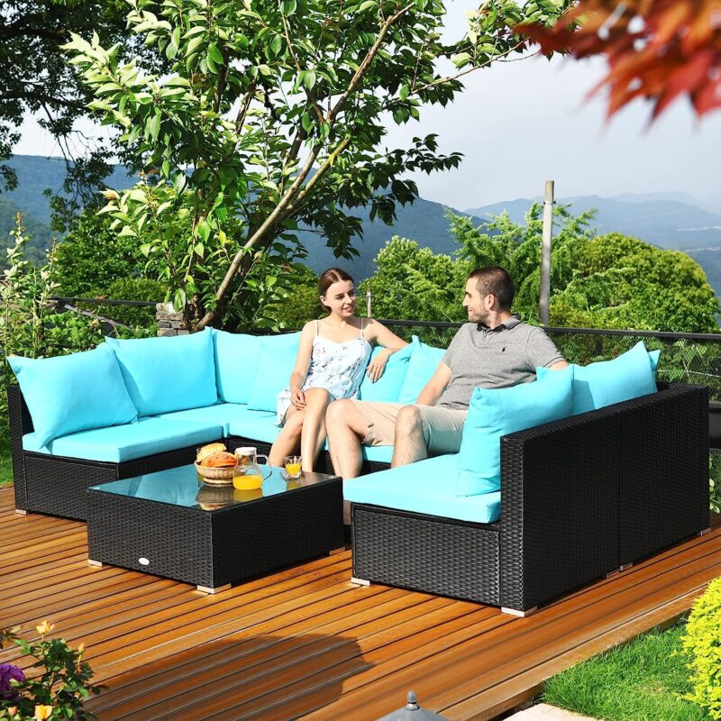 DEVOKO Patio Sectional Sofa Set (Black/Turquoise) - Image 6
