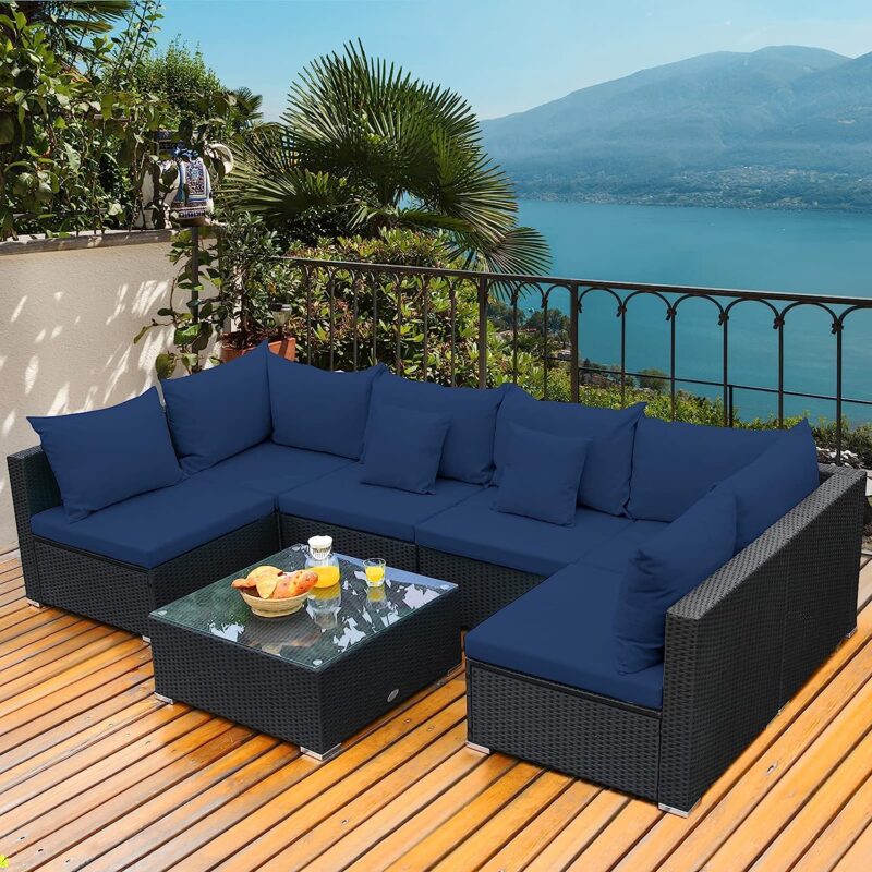 DEVOKO Patio Sectional Sofa Set (Black/Blue) - Image 4