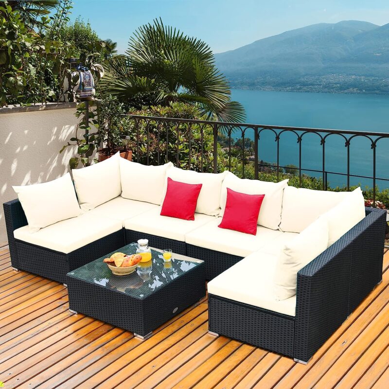 DEVOKO Patio Sectional Sofa Set (Black/White) - Image 4
