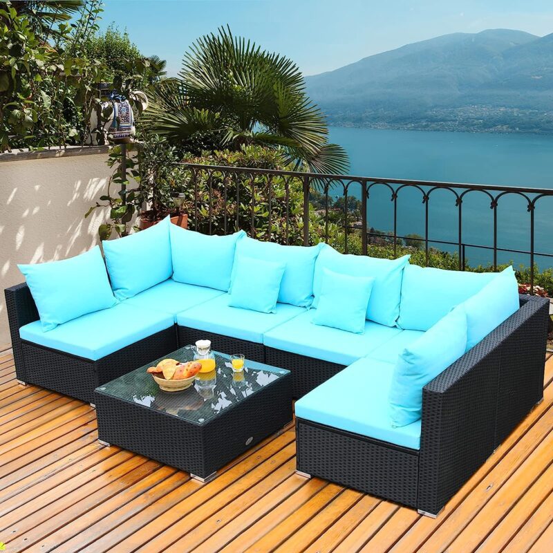 DEVOKO Patio Sectional Sofa Set (Black/Turquoise) - Image 4