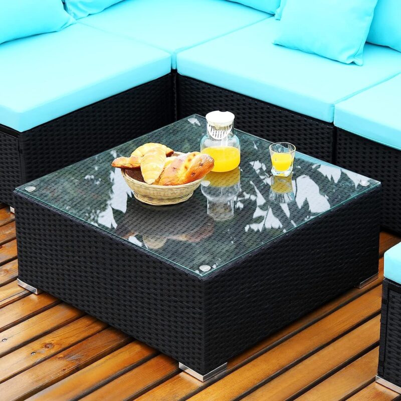 DEVOKO Patio Sectional Sofa Set (Black/Turquoise) - Image 3