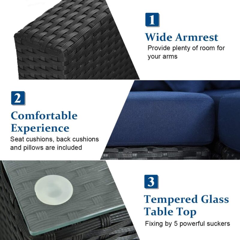 DEVOKO Patio Sectional Sofa Set (Black/Blue) - Image 6