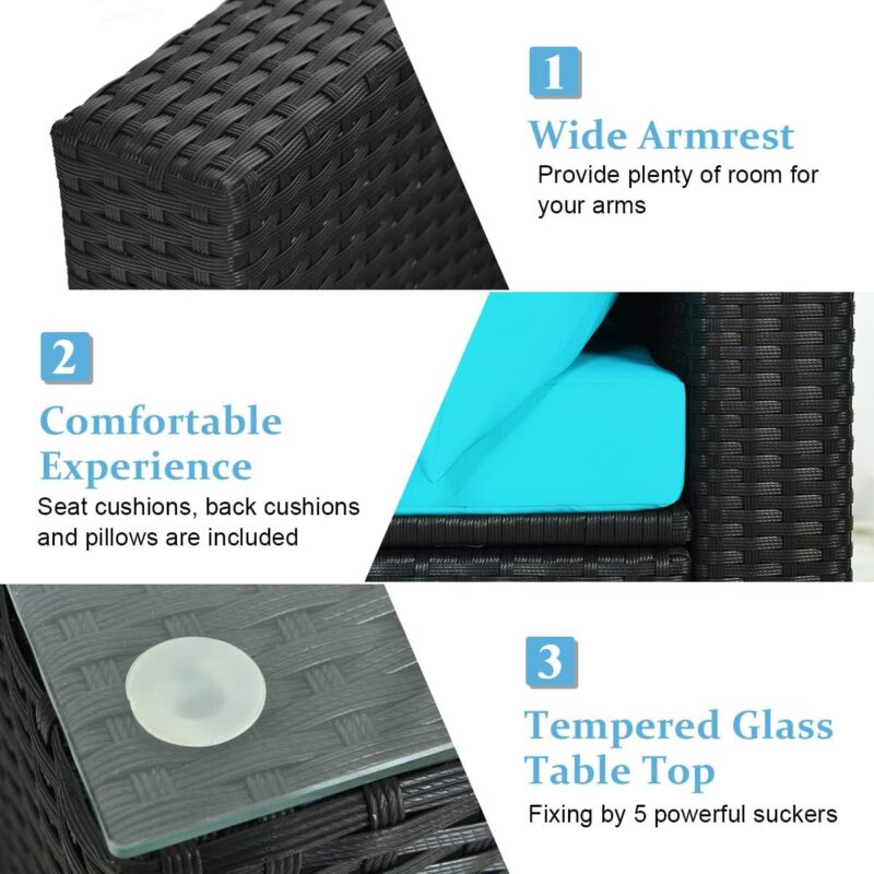 DEVOKO Patio Sectional Sofa Set (Black/Turquoise) - Image 5